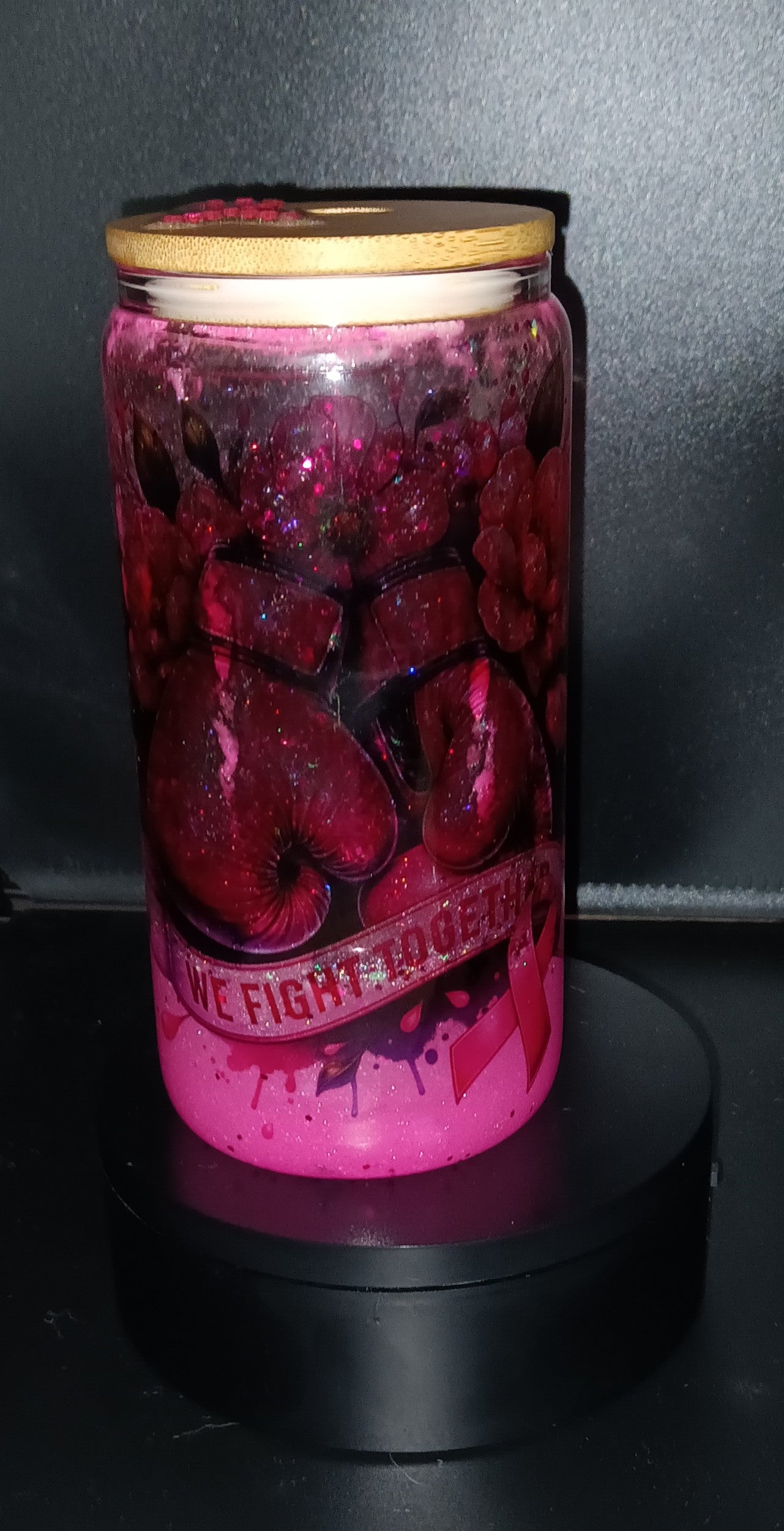 Breast cancer awareness glass tumbler 16 oz