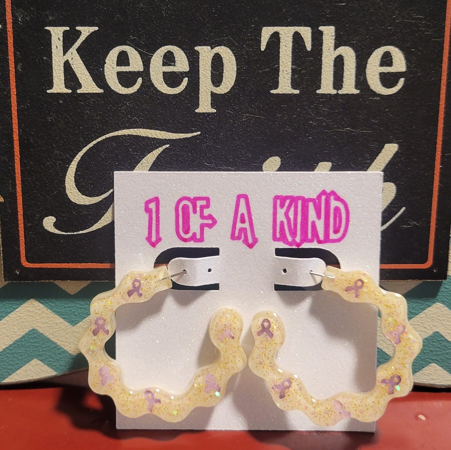 Breast cancer hoop earrings