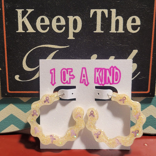 Breast cancer hoop earrings